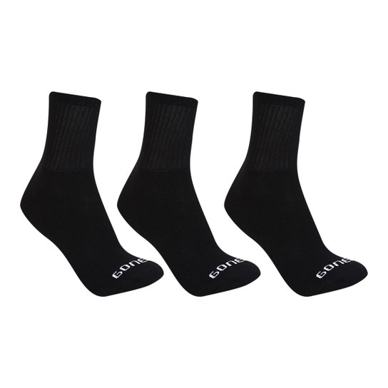 Meia Gonew Cano Médio Pacote c/ 3 Pares Masculina - Preto