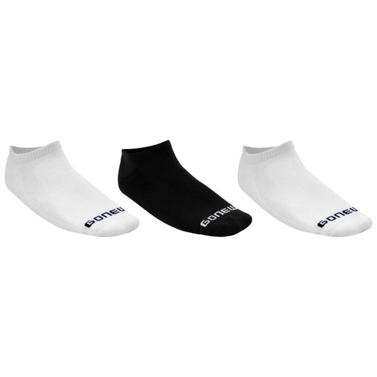 Meia GONEW Sem Cano Pacote c/ 3 Pares Numeração 39-43 - Branco+Preto