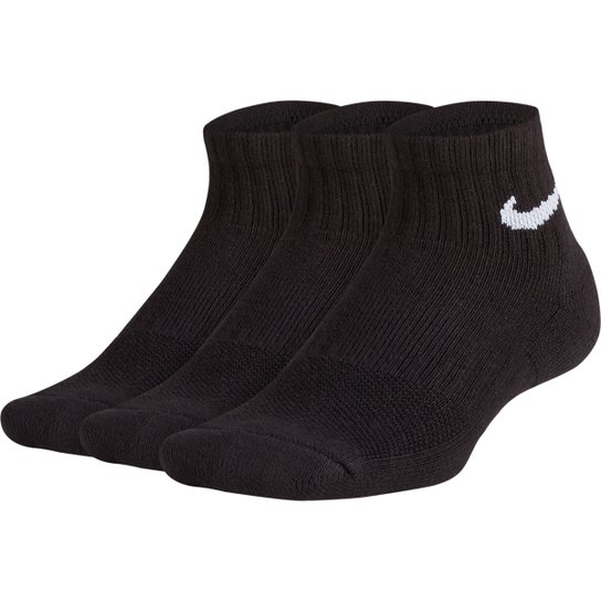 Meia Infantil Nike Everyday Cano Curto Kit 3 Pares - Preto+Branco