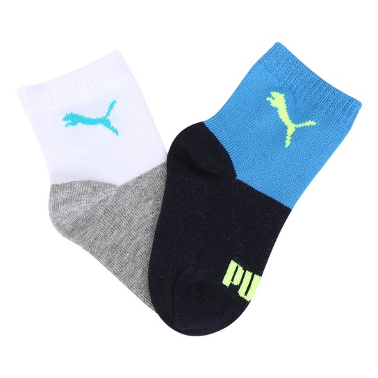 Meia infantil Puma Baby Cano Longo Kit Com 2 pares - Azul+Branco