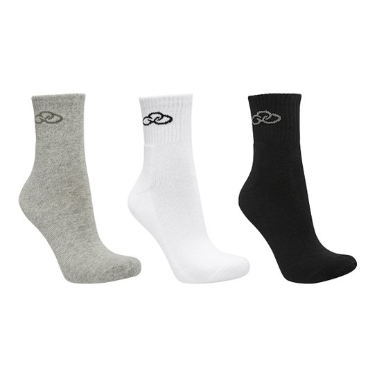Meia Olympikus Cano Médio Pacote Com 3 Masculina - Branco+Cinza