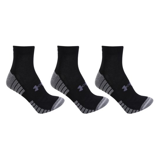 Meia Under Armour Heatgear Tech Locut 3 Pçs - Preto+Cinza