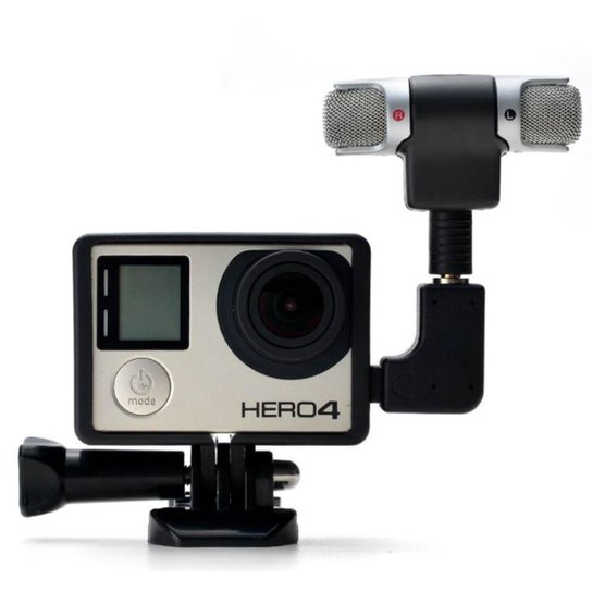 Microfone Stereo Externo + Frame + Adaptador para Câmeras GoPro Hero 3, 3+, 4 - Preto