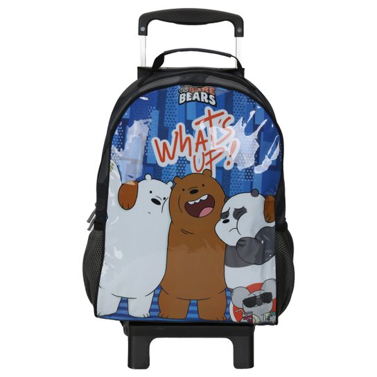 Mochila de Rodinhas DMW Urso Sem Curso - Preto+Azul