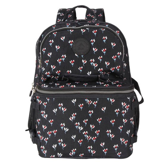 Mochila Spector Floral Feminina - Preto+Azul Turquesa