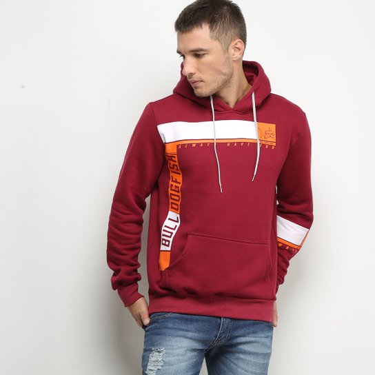 Moletom Bulldog Fish Bands Capuz Masculino - Vinho