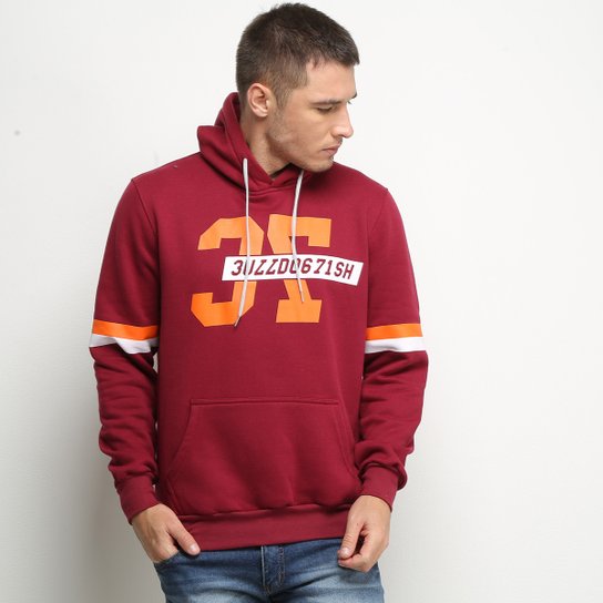Moletom Bulldog Fish Capuz Canguru Masculina - Vinho