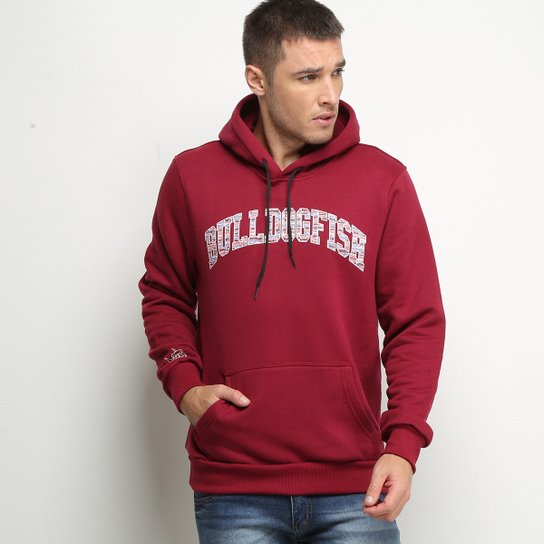 Moletom Bulldog Fish College Capuz Masculino - Vinho