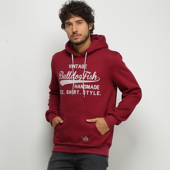 Moletom Bulldog Fish Dry Vintage College Masculino - Vinho