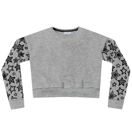 Moletom Infantil Fakini Cropped Estampa Estrelas Feminino - Cinza
