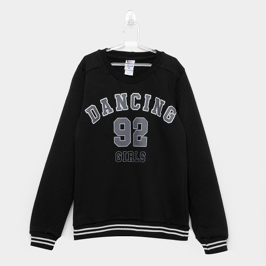 Moletom Infantil Pulla Bulla Matelassê Feminina - Preto