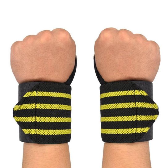 Munhequeira Profissional Crossfit Powerlifting Lpo Pulso - Preto+Amarelo
