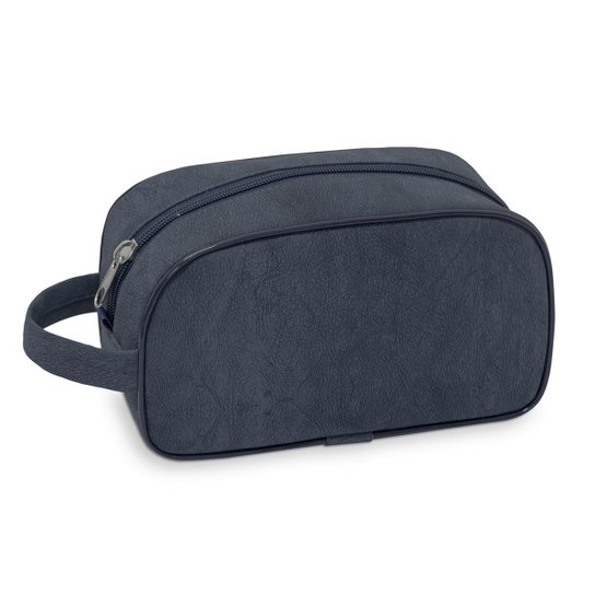 Necessaire LS Bolsas em corino camurça com alça de mão - Azul