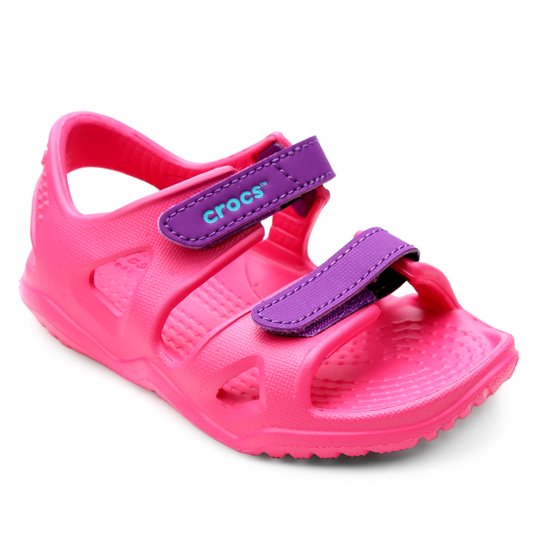 Papete Infantil Crocs Velcro Swiftwater River - Rosa+Branco