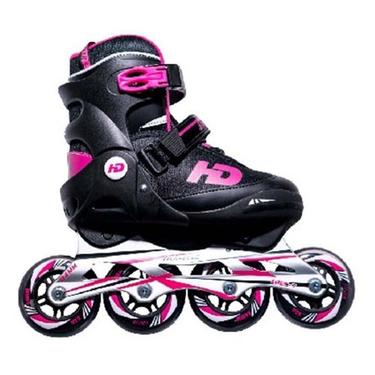 Patins HD Inline Skull New 110mm 85a - Custom - Preto+Rosa