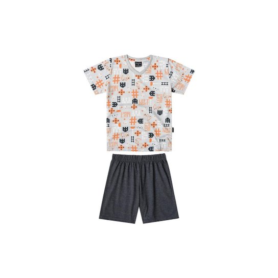 Pijama Bebê Quimby Estampado Masculino - Cinza