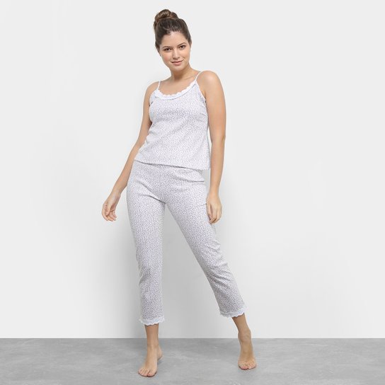 Pijama Flora Zuu Mini Animal Print Feminino - Bege+Rosa