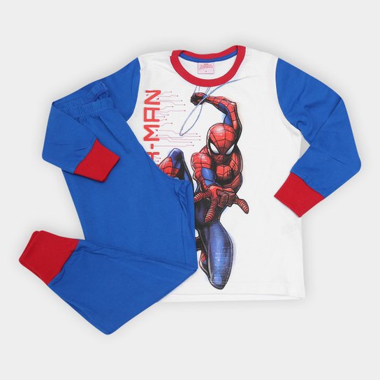 Pijama Infantil Evanilda Spider Man Malha Longo Tal Filho - Branco+Marinho