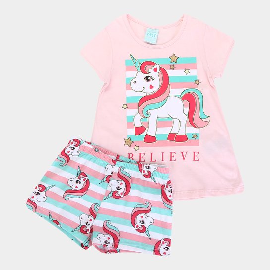 Pijama Infantil Kyly Brilha No Escuro Proteção Anti-Mosquito - Rosa