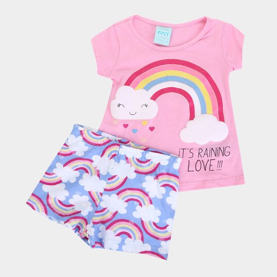 Pijama Infantil Kyly Fluorescente Arco-Íris Feminino - Rosa