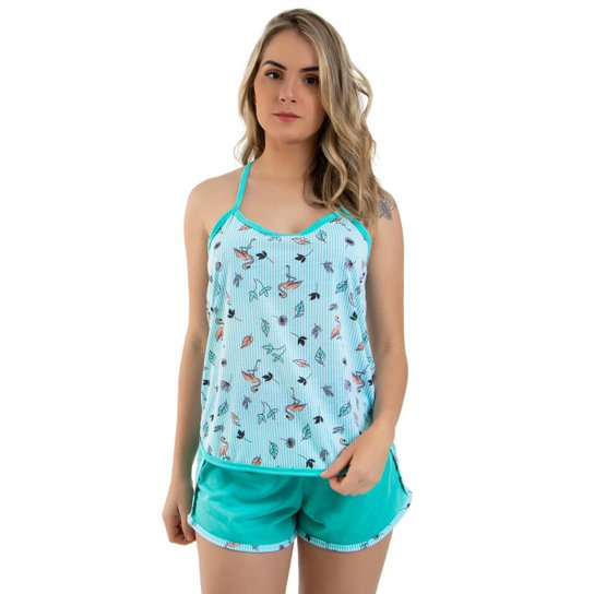 Pijama Linha Noite Babydoll Feminino - Verde