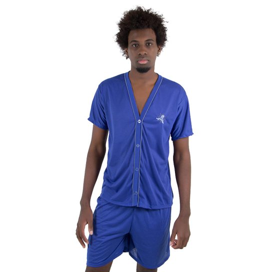 Pijama Linha Noite de Botão Masculino - Azul
