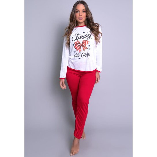 Pijama MVB Modas Longo Inverno Feminino - Vermelho