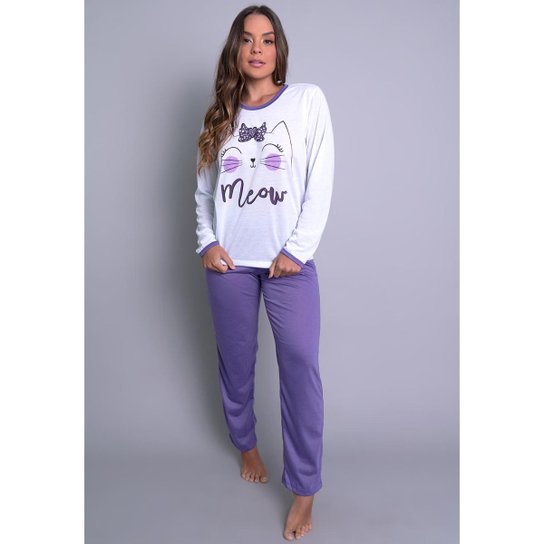 Pijama MVB Modas Longo Inverno Feminino - Roxo