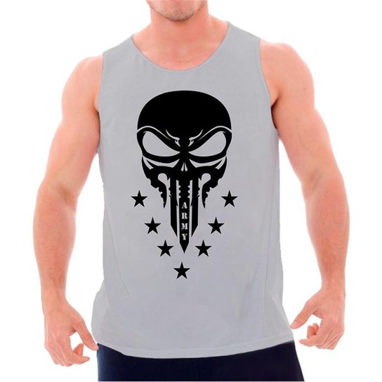 Regata Army Caveira Masculina - Cinza