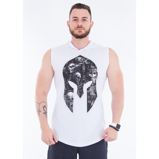 Regata Império Fitness Com Capuz Logo Com Caveiras - Branco