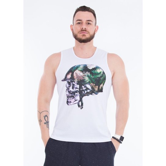 Regata Império Fitness Tradicional Caveira Com Capacete Masculina - Branco