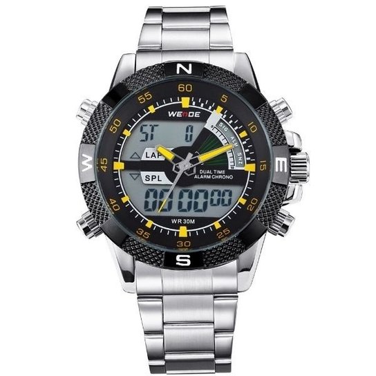 Relógio Weide Anadigi WH-1104 - Amarelo+Prata
