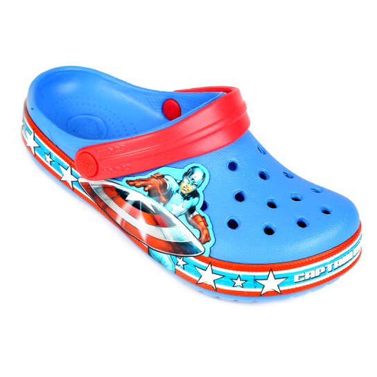Sandália Crocs Infantil Capitão América Marvel Clog - Azul+Vermelho