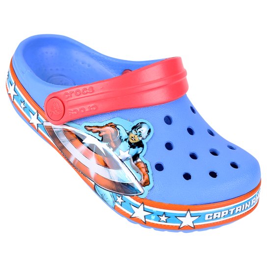 Sandália Crocs Infantil Crocband Marvel Captain America Clog - Azul+Vermelho