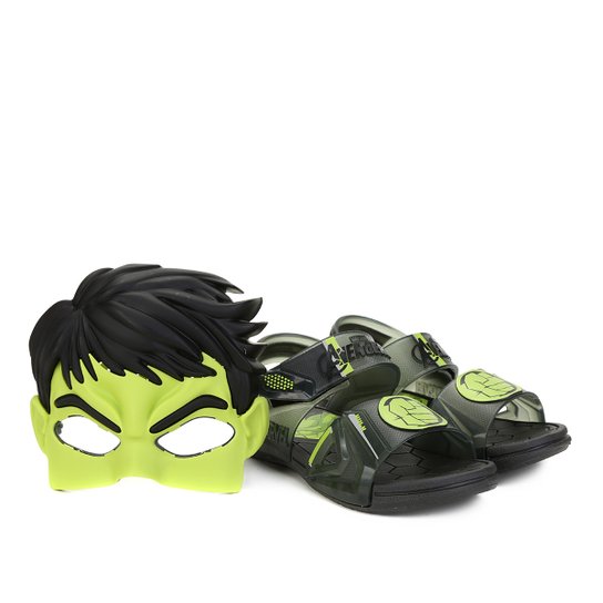 Sandália Infantil Grendene Kids Marvel Hero Glasses Masculina - Preto+verde