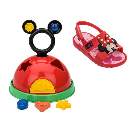Sandália Infantil Grendene Kids Mickey e Minnie Baby - Vermelho+Rosa
