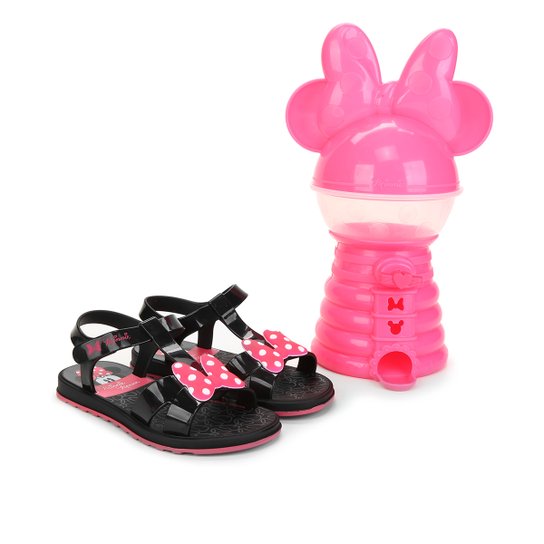 Sandália Infantil Grendene Kids Minnie Mensagens Divertidas - Preto+Rosa