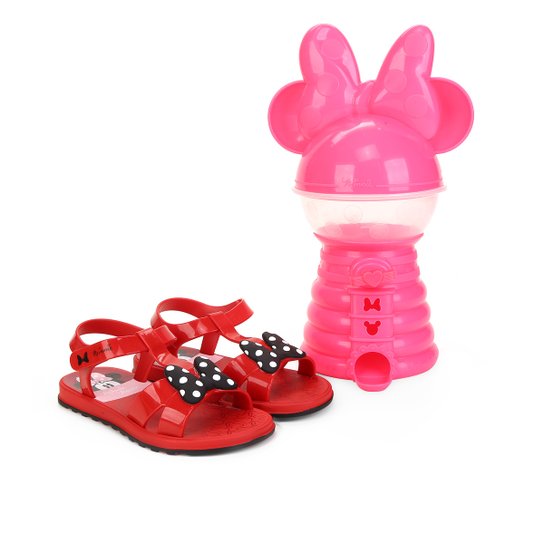 Sandália Infantil Grendene Kids Minnie Mensagens Divertidas - Vermelho+Preto