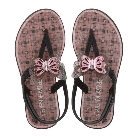 Sandália Infantil Grendha Bela Cacau Feminina - Preto+Rosa