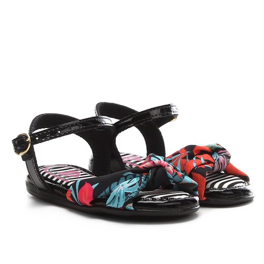 Sandália Infantil Molekinha Tira Floral Verona Feminina - Preto
