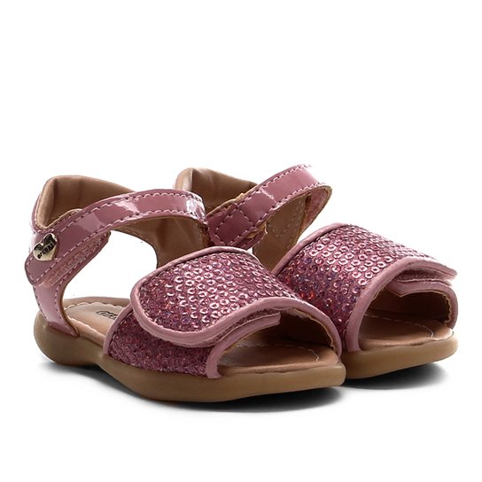 Sandália Infantil Ortopé Paetê Feminina - Rosa Claro