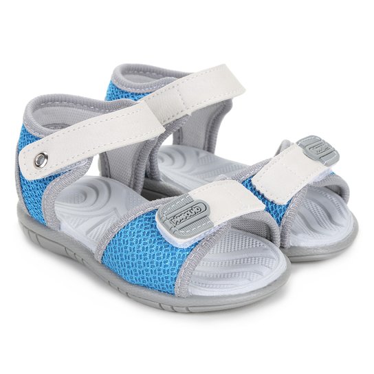 Sandália Infantil Pimpolho Estampada Velcro - Cinza+Azul