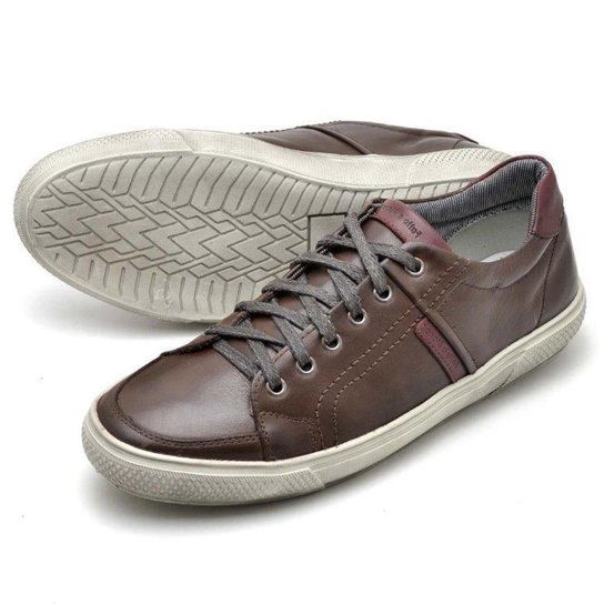 Sapatênis Casual Couro Reta Oposta Masculino - Marrom