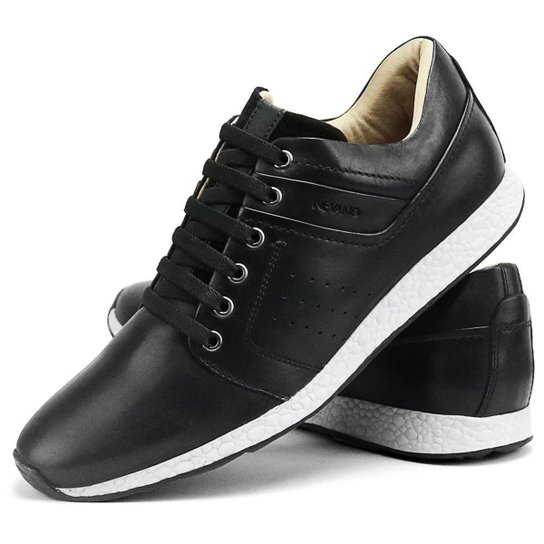 Sapatênis Couro SapatoFran Elástico Masculino - Preto