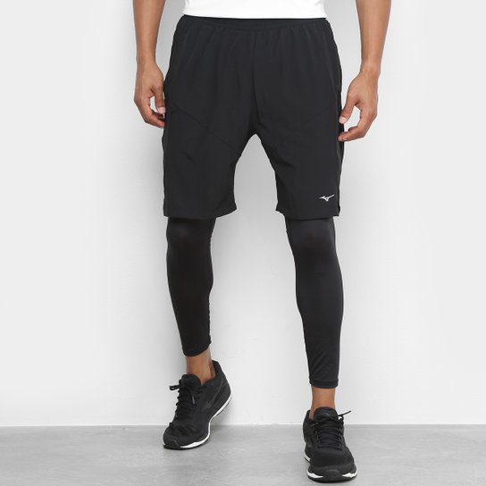 Short Calça 2 Em 1 Mizuno Sky Run-2 Masculina - Preto