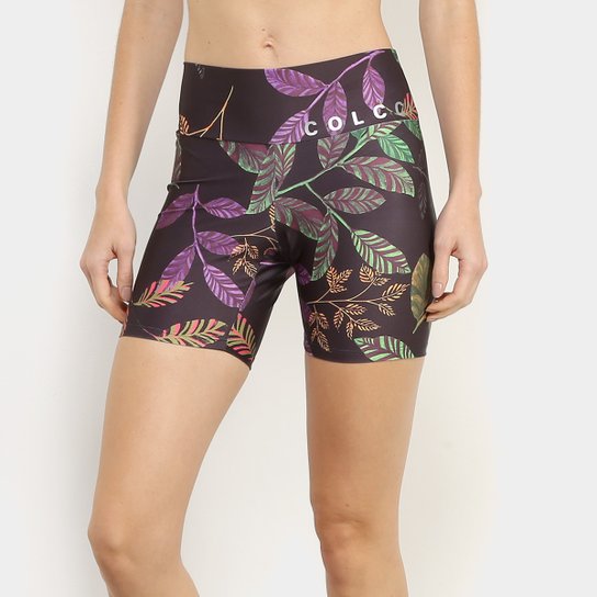 Short Colcci Fitness Estampada Feminina - Preto+Roxo
