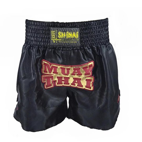 Short Muay Thai Shinai Cetim - Preto