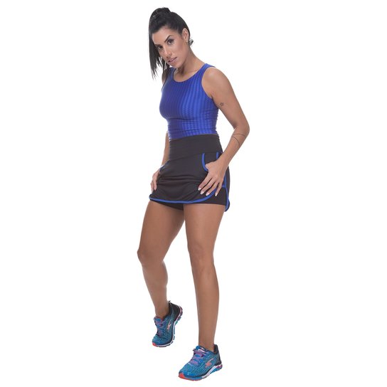Short-Saia Miss Blessed Com Tela - Preto+Azul