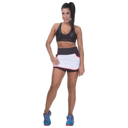 Short-Saia Miss Blessed Com Tela - Branco+Rosa