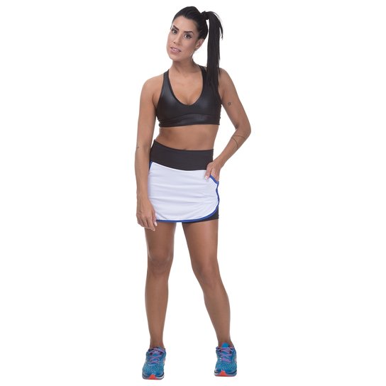 Short-Saia Miss Blessed Com Tela - Branco+Azul
